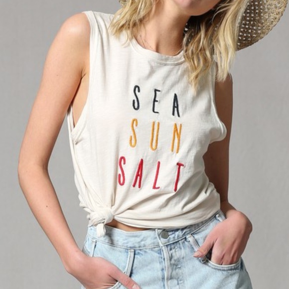NWT Embroidered Sea Sun Salt 100% Cotton Tank Top - Picture 2 of 7